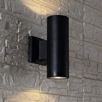 Duo 6" Modern Midcentury Cylinder Outdoor Metal/Glass Integrated LED Wall Sconce with Uplight - JONATHAN Y